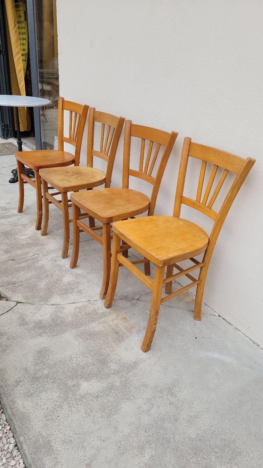 Series of 4 chairs of bistrot restaurant old 1950