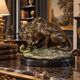 Antique Cold-Painted Bronze Lion Fighting a Snake, After Antoine-Louis Barye