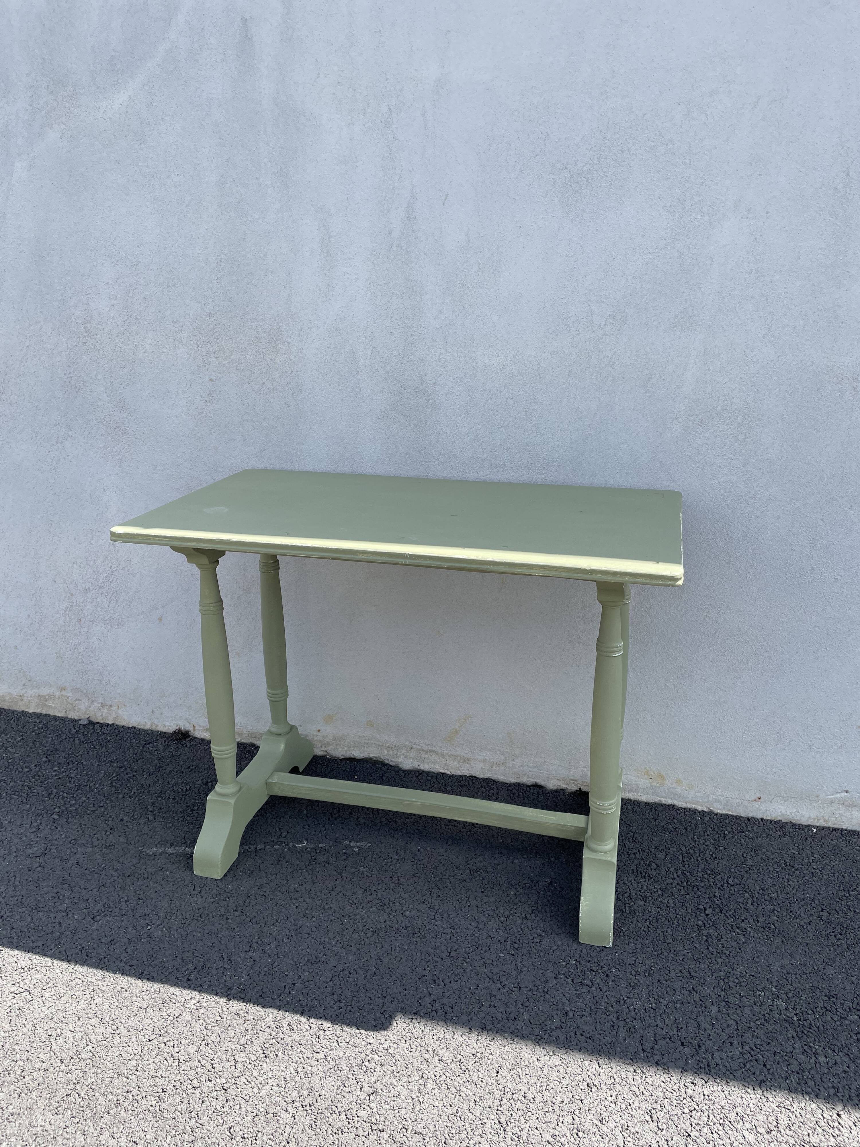 Patinated green baluster table