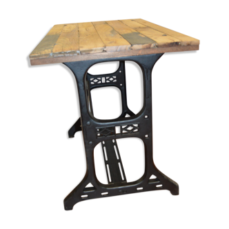 Old industrial cast iron table and oak top