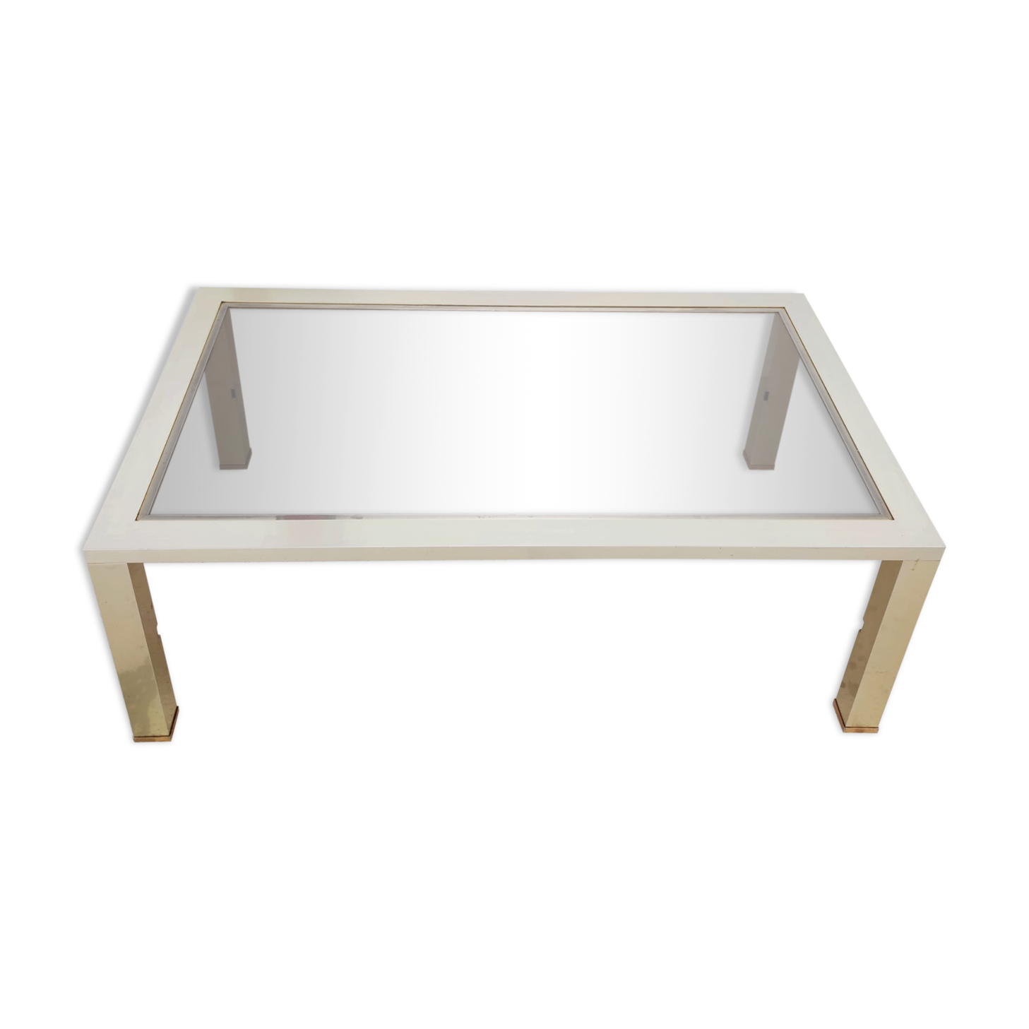 Vintage coffee table 1970s brushed metal smoked glass