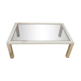 Vintage coffee table 1970s brushed metal smoked glass