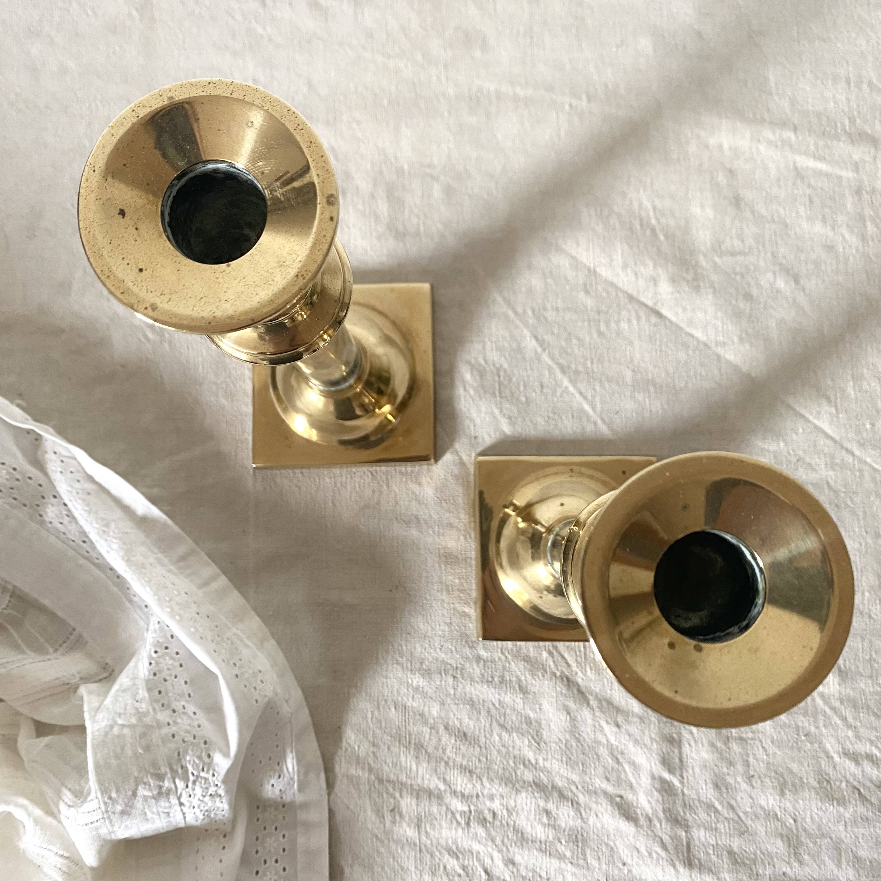 Pair of brass and lucite candlesticks, 1970s