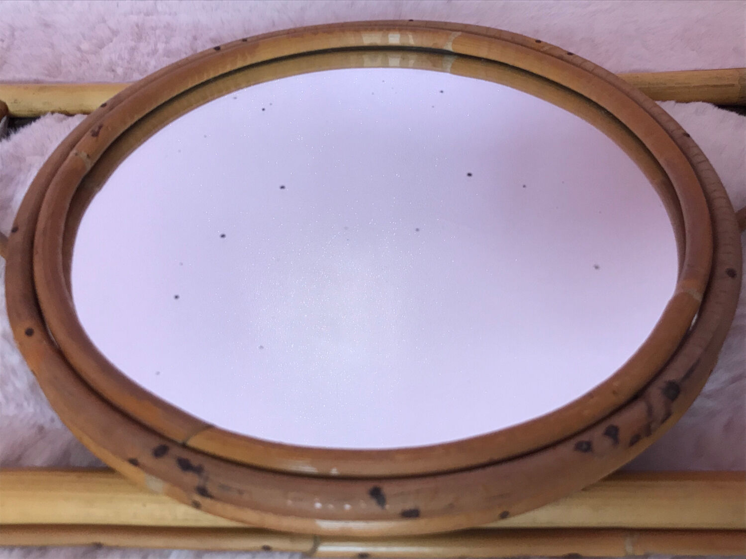 Rattan coat rack and vintage mirror