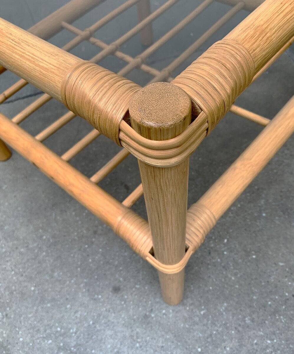 Vintage bamboo and glass side tables, 1970s, set of 2