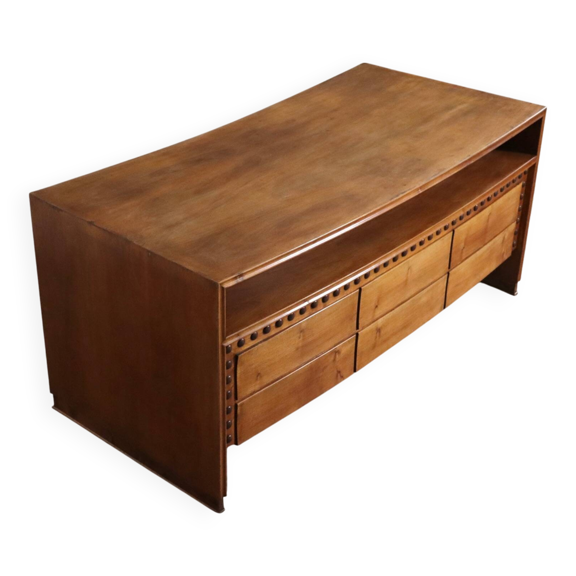 Curved Directors desk in walnut, Italy 1940s