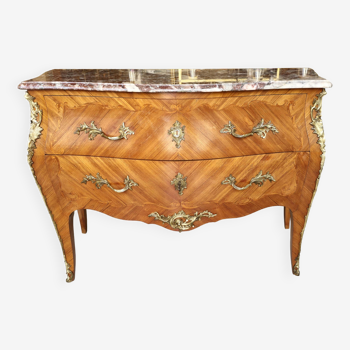 Commode Louis XV marqueterie et marbre