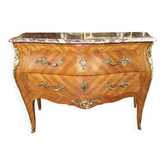 Commode Louis XV marqueterie et marbre