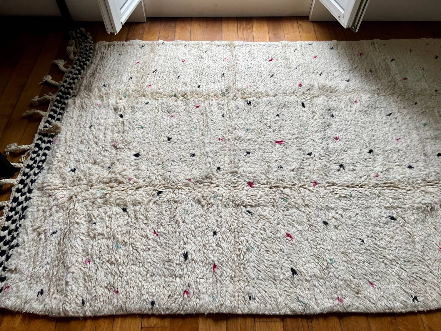 Berber Beni Ouarain handmade rug with colorful polka dots, 100% wool