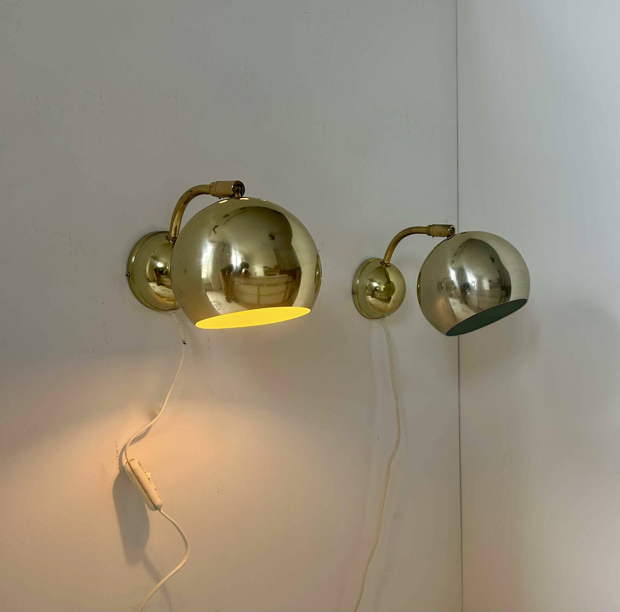 Pair of vintage adjustable wall lights, brass, Sweden 1970