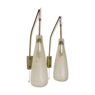 Pair of 1950 Scandinavian design glass wall light