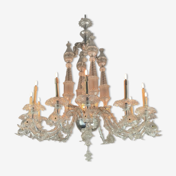 Venetian chandelier in transparent murano glass, 12 arms of light