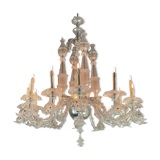 Venetian chandelier in transparent murano glass, 12 arms of light