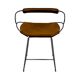 Kitchen stool with a smoked black metal backrest and natural tobacco leather.