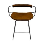 Kitchen stool with a smoked black metal backrest and natural tobacco leather.