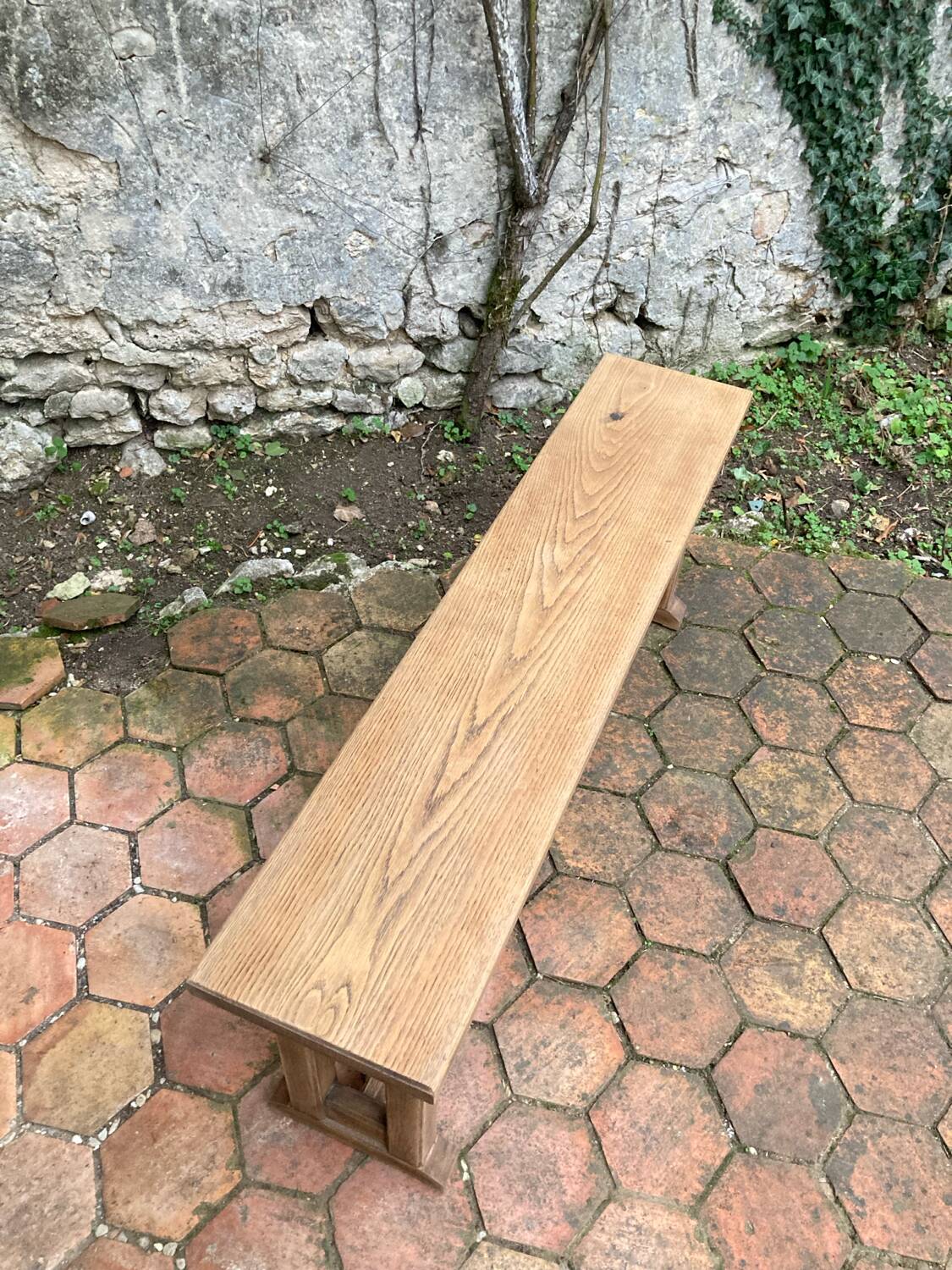 Pair of antique solid oak benches