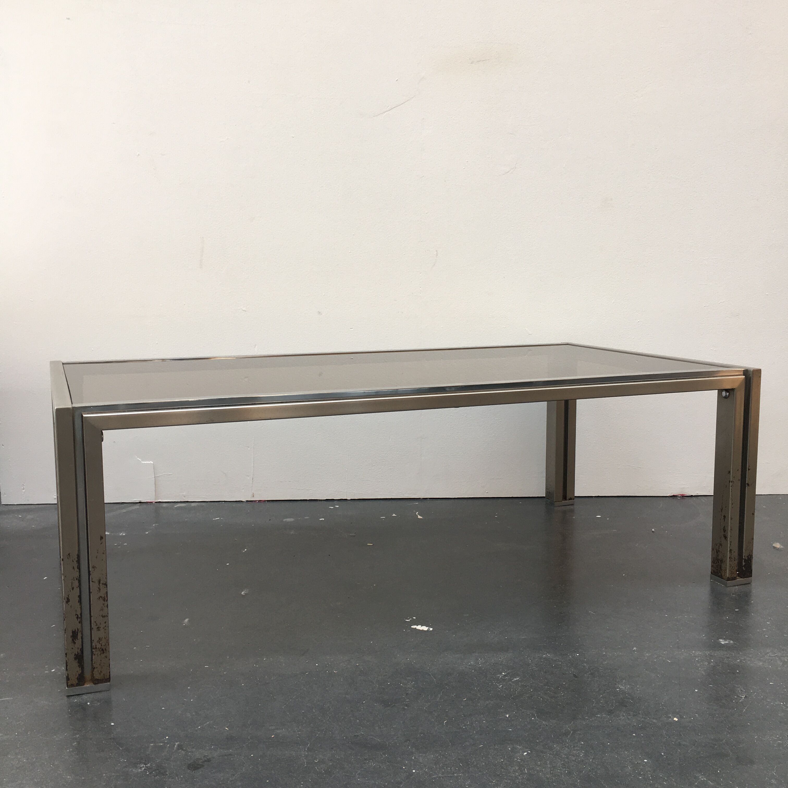 70s coffee table in chrome and smoked glass
