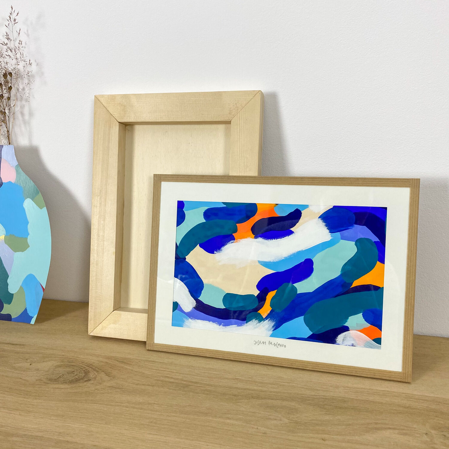 Original painting under glass "At dawn near the river"