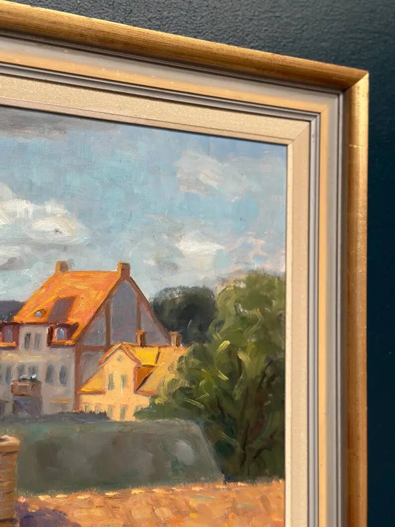 Large Original Swedish Oil on Panel – "Urban Landscape" by Wilhelm Matton – Signed – Dated 1947 – Framed – 83 × 73 cm (32.7 in × 28.7 in)