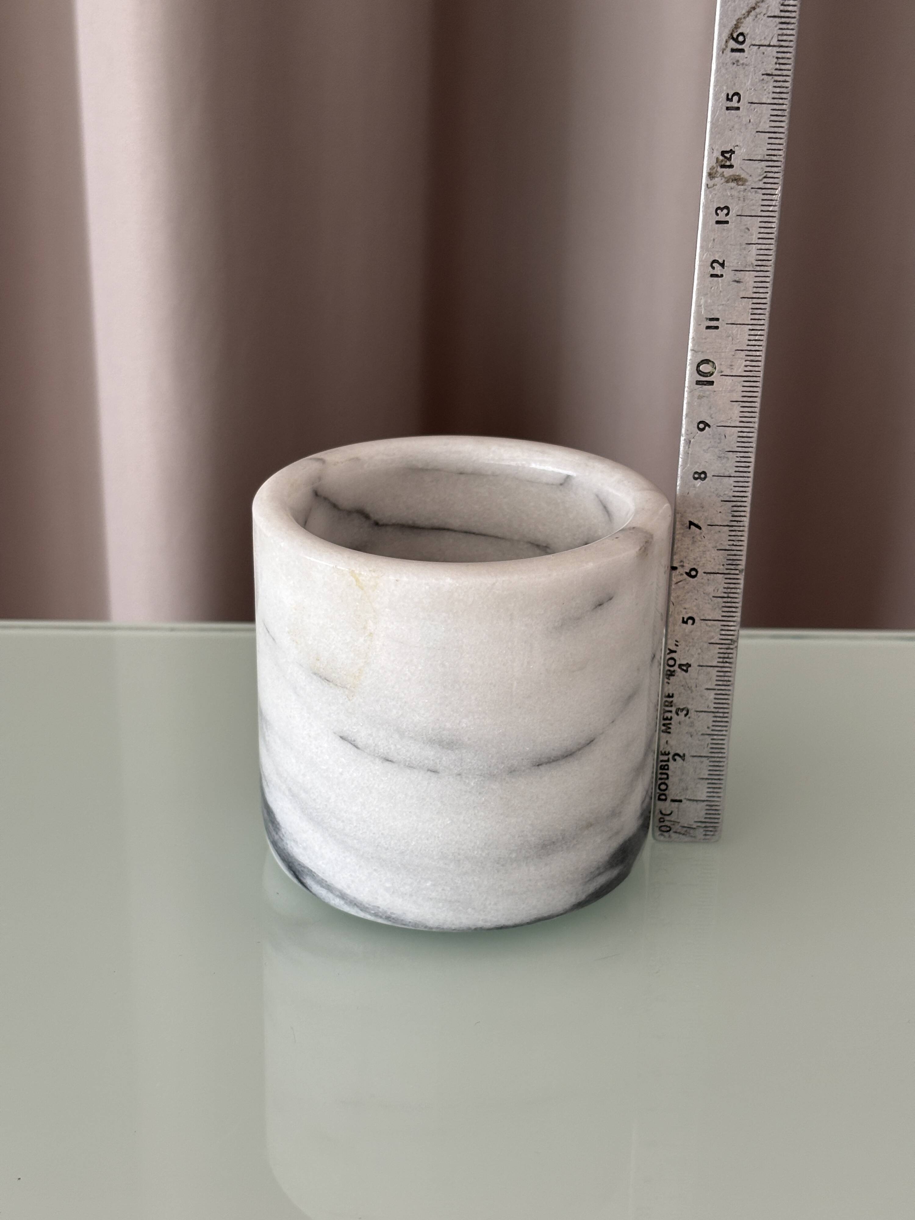 Vintage Carrara Marble Pot / Marble Pencil Holder / Toothbrush Holder / Des