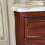 Louis XVI commode in mahogany with brass beading, arabescato marble top, 18th century