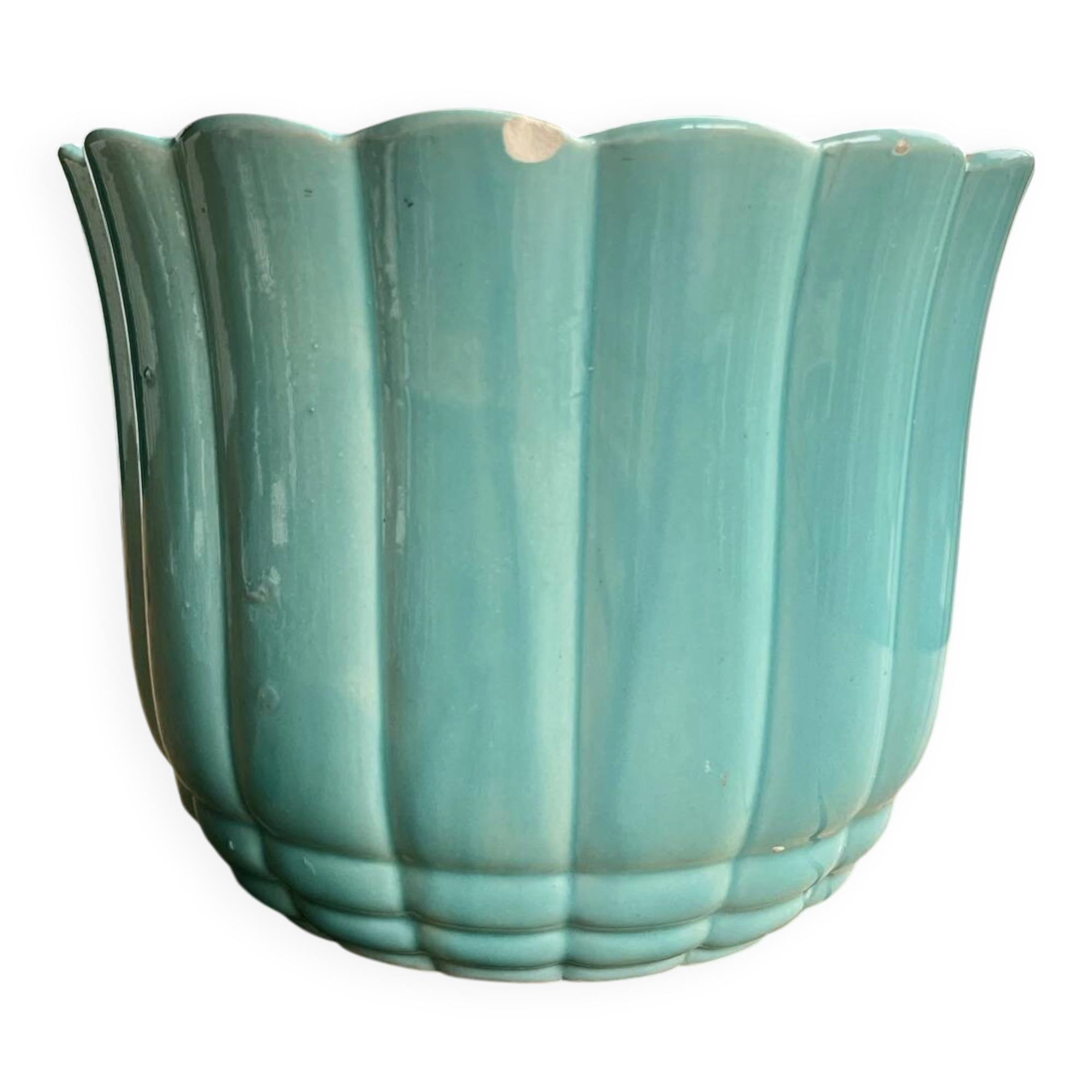 Turquoise ceramic cache-pot