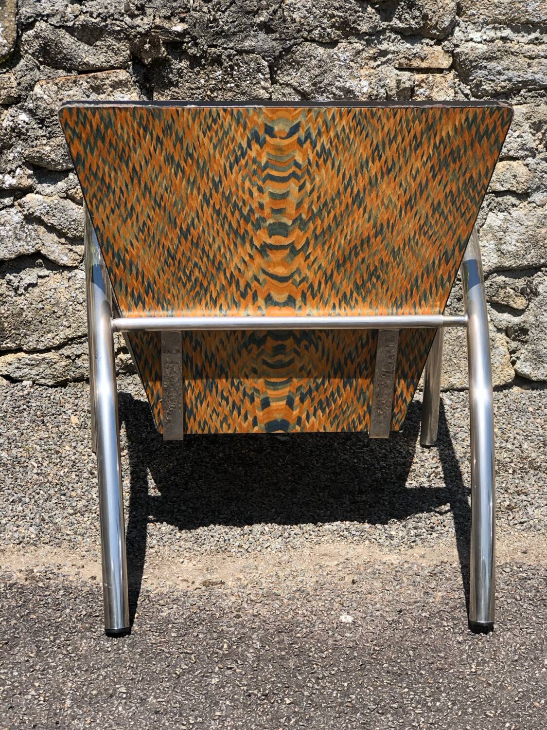 Pair of 2 atypical armchairs wood, chrome and leather vintage 1980