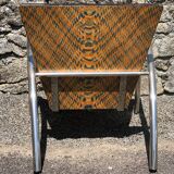 Pair of 2 atypical armchairs wood, chrome and leather vintage 1980