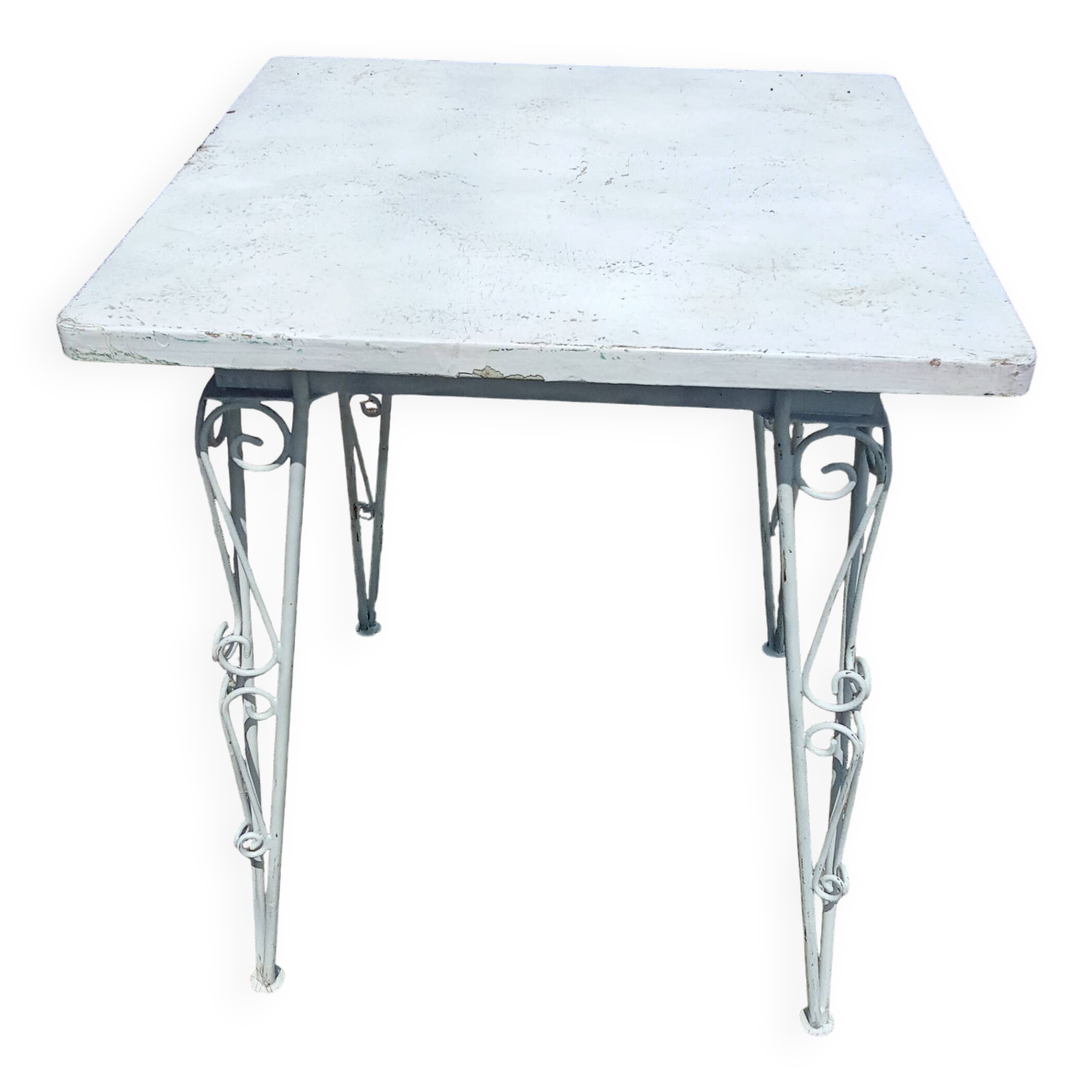 Wrought iron bistro table.