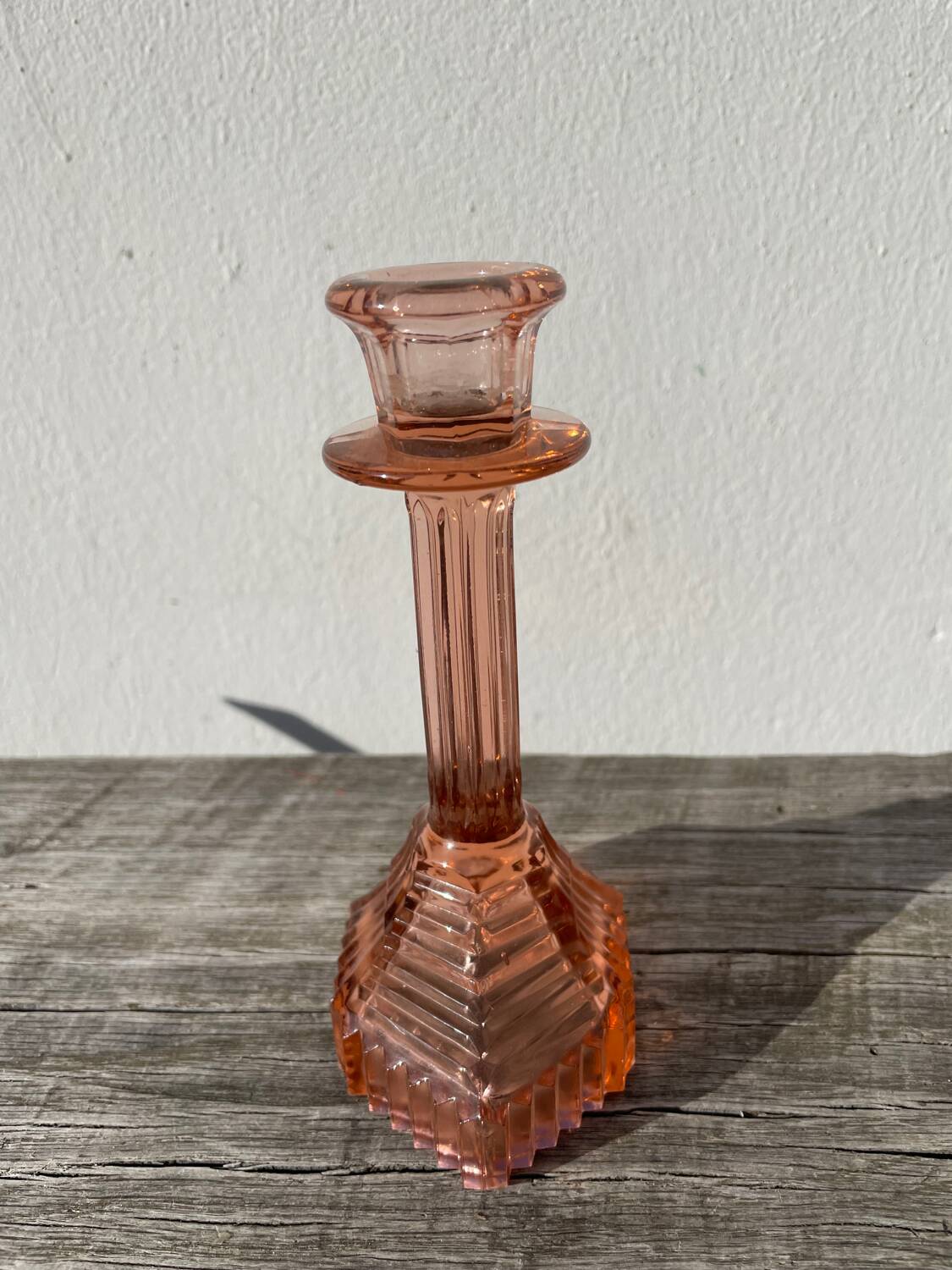 Bougeoir Rosaline verre rose art déco