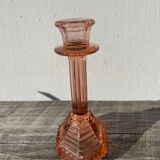 Bougeoir Rosaline verre rose art déco