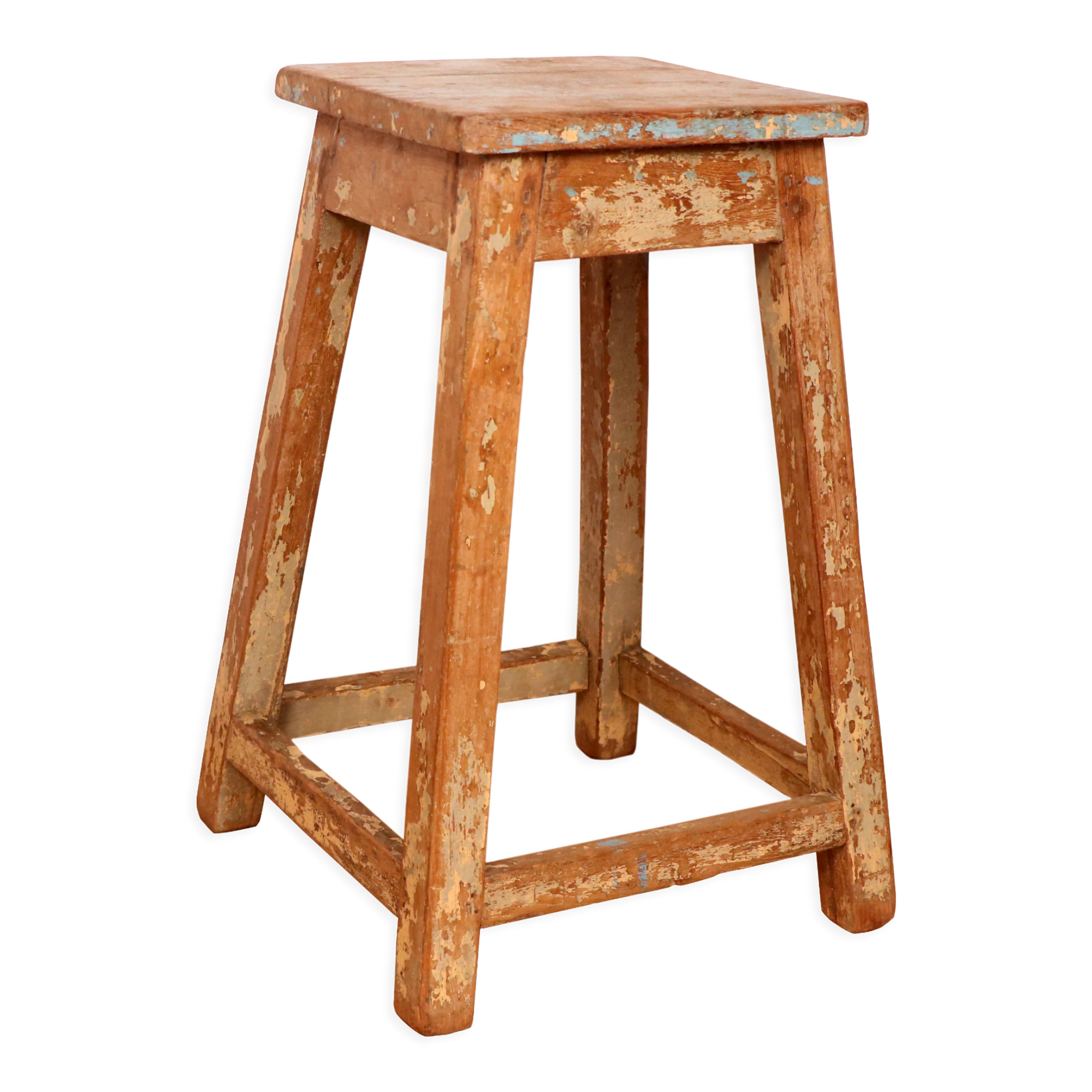 Old burmese teak workshop stool original teak-ecru patina