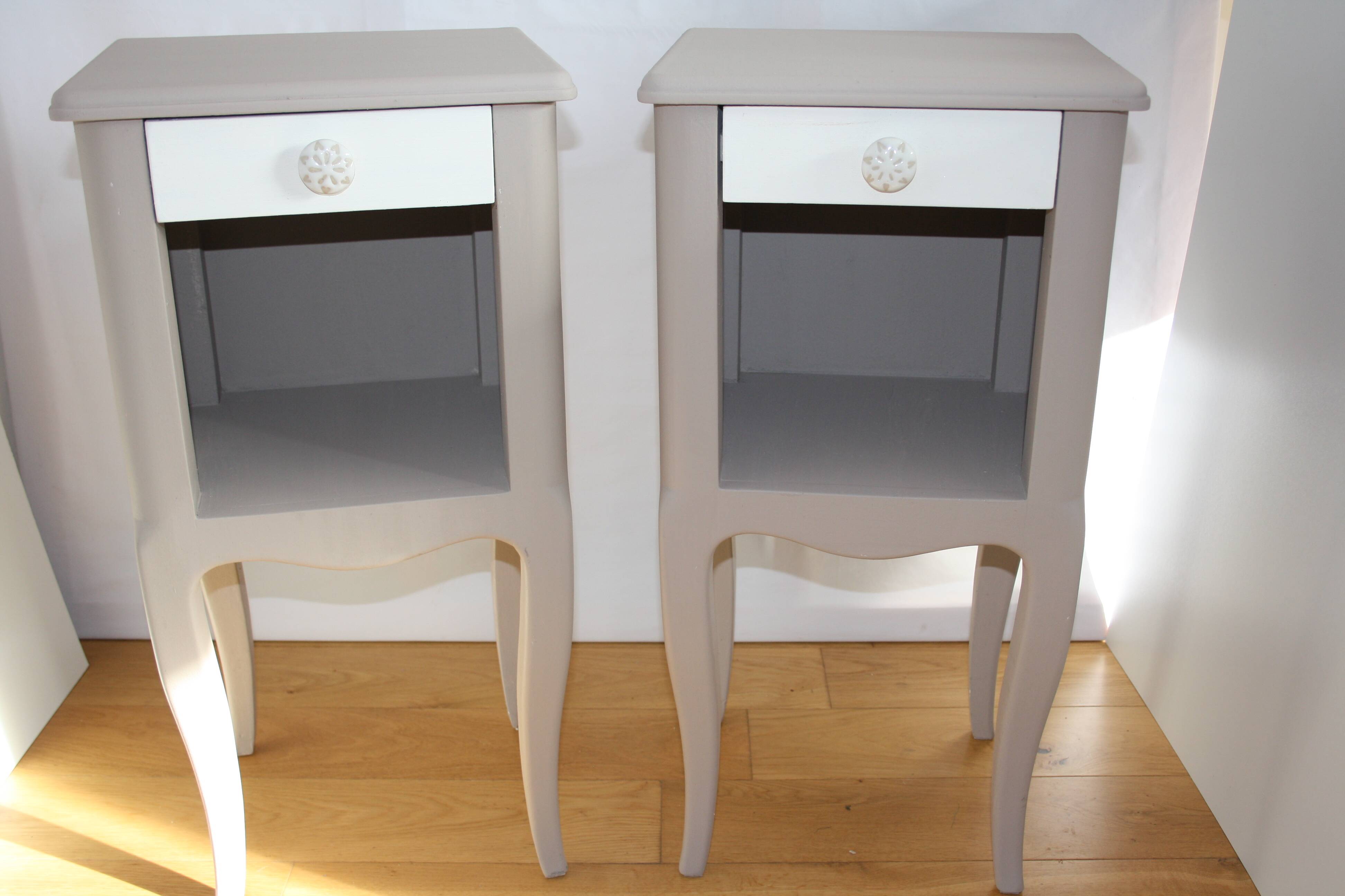 Pair of painted wooden bedside tables