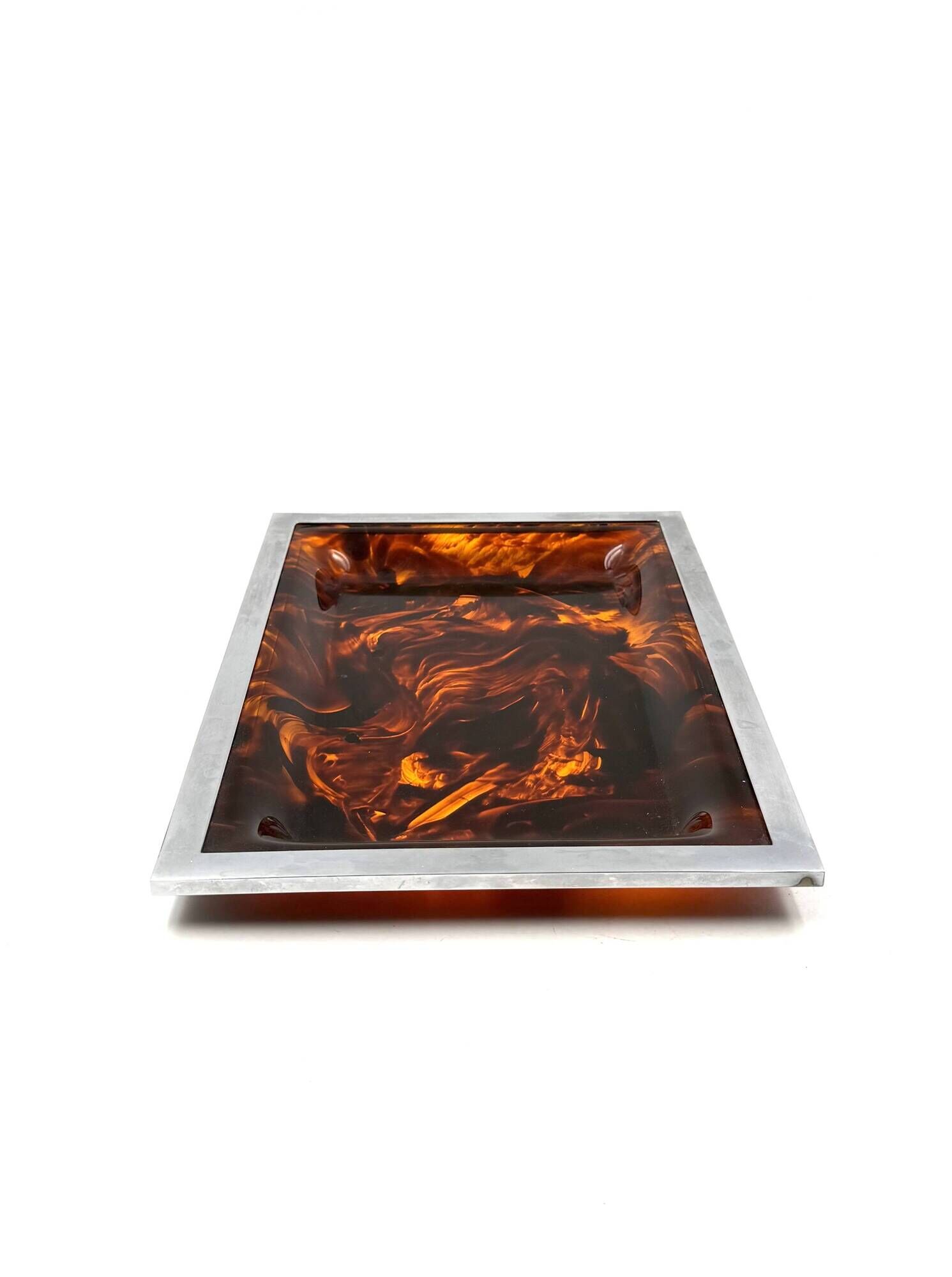 Brass and tortoiseshell lucite tray, Italy 1970s