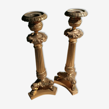 Pair of candlesticks in gilded bronze at the end of the 19th century