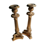 Pair of candlesticks in gilded bronze at the end of the 19th century