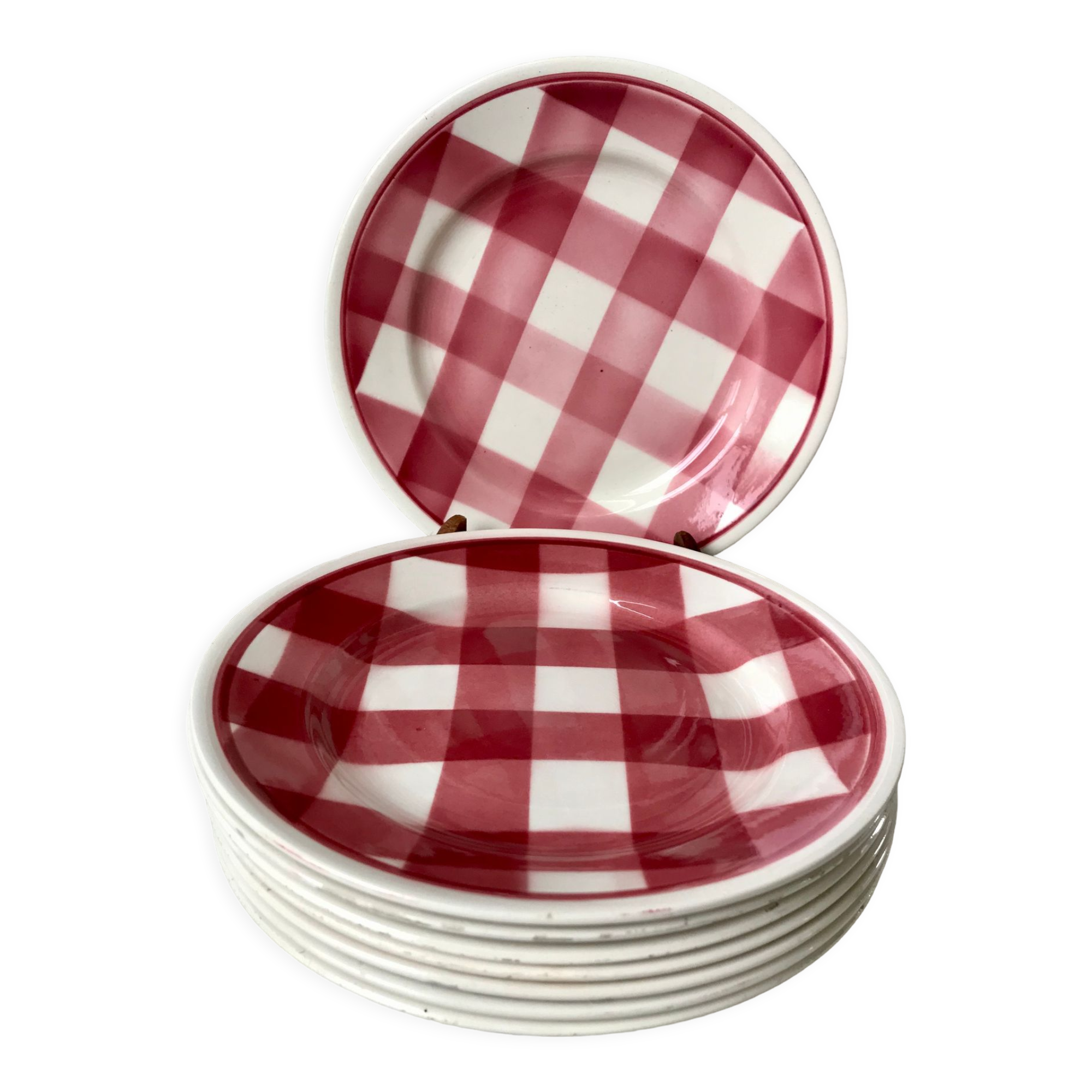 Set of 8 dessert plates fb badonviller pink gingham model 40s
