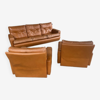 3 Piece Roche And Bobois Leather Living Room In The Taste Of J Charrier -