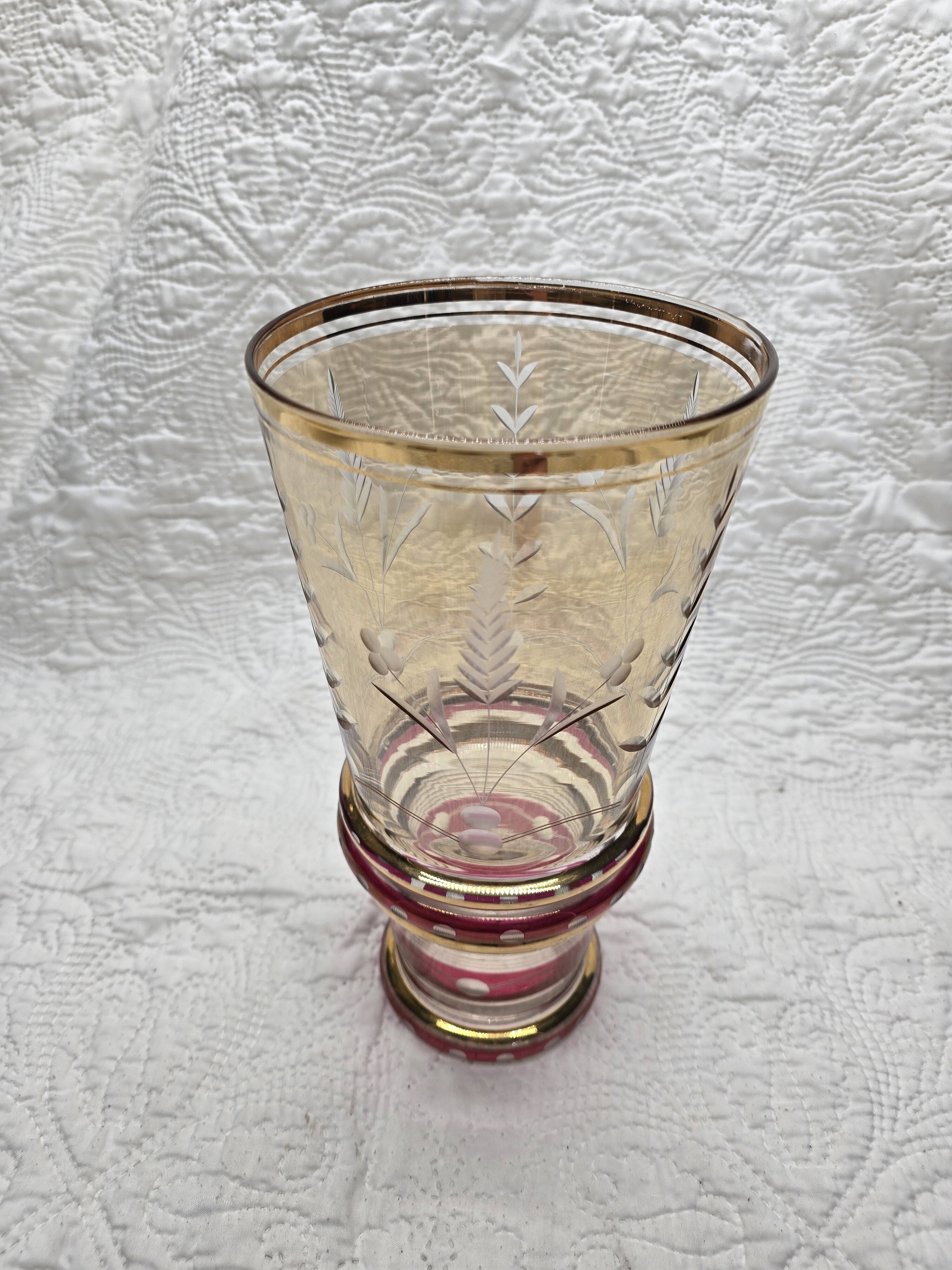 50s vase with gold and burgundy decor