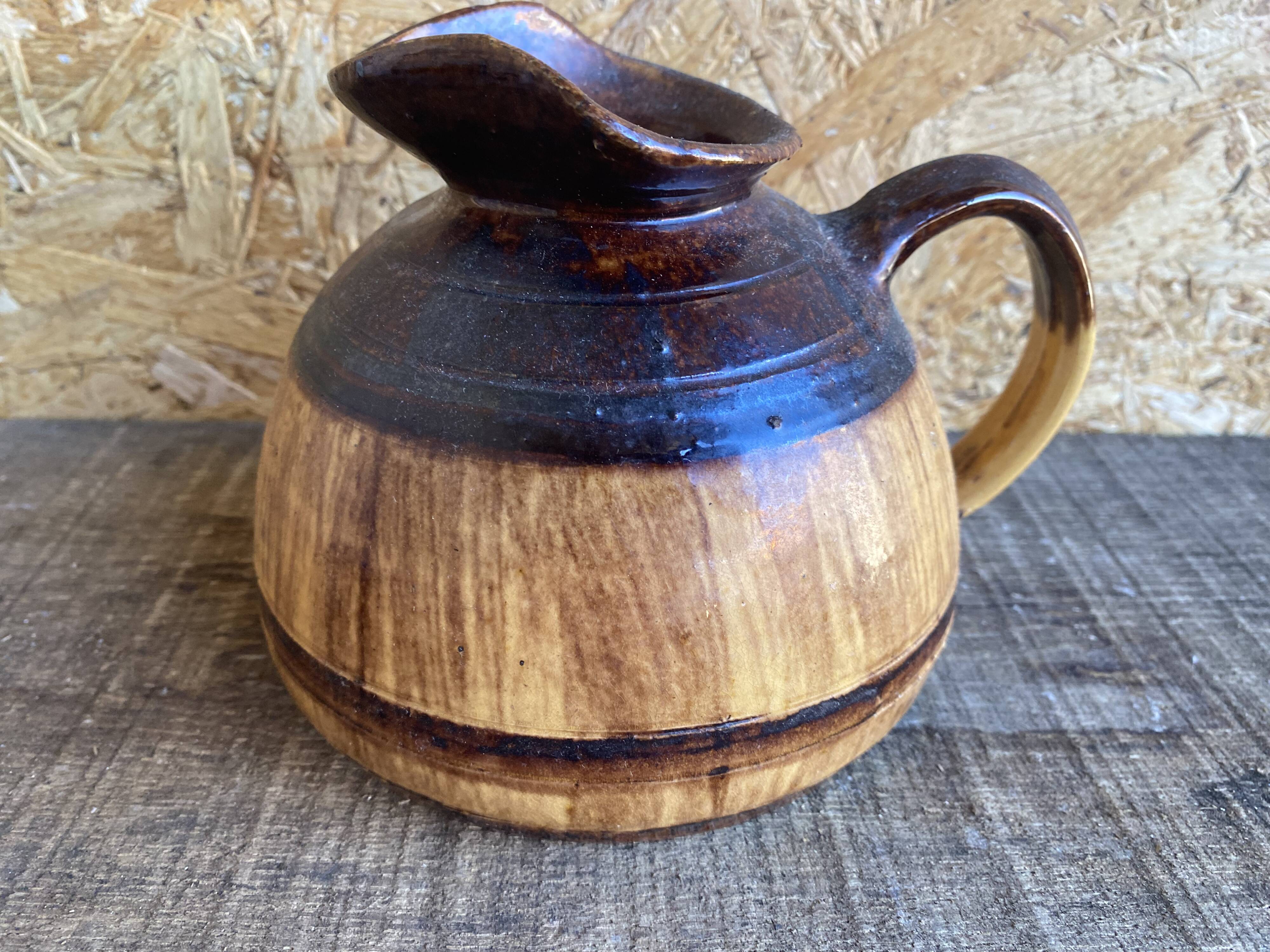 Old Terracotta Pitcher Barrel Shape Vintage Kitchen #D972