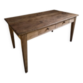 Table à manger rustique de ferme française, deux tiroirs, années 1920–1940