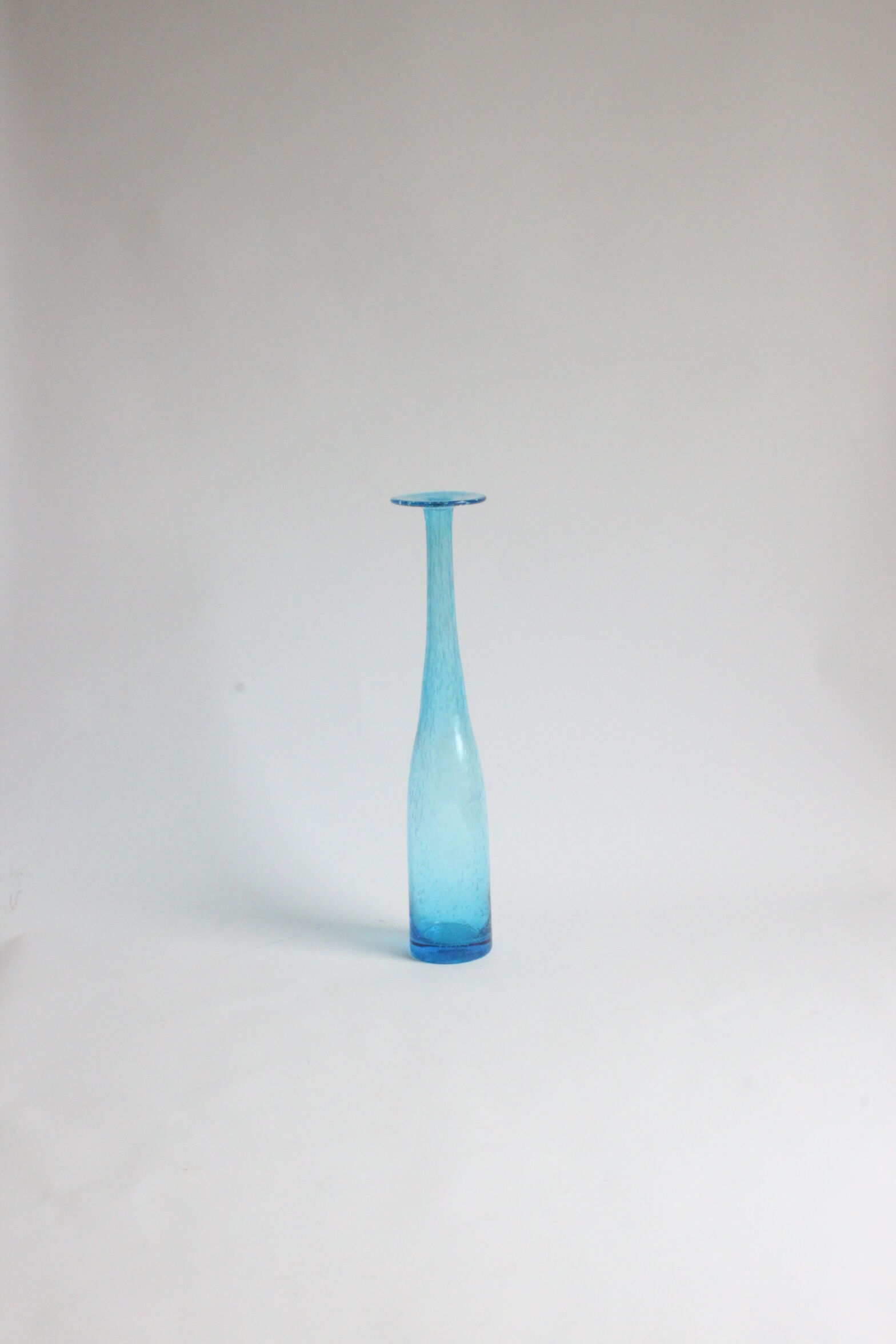 Vintage handblown blue bubble glass bottle vase