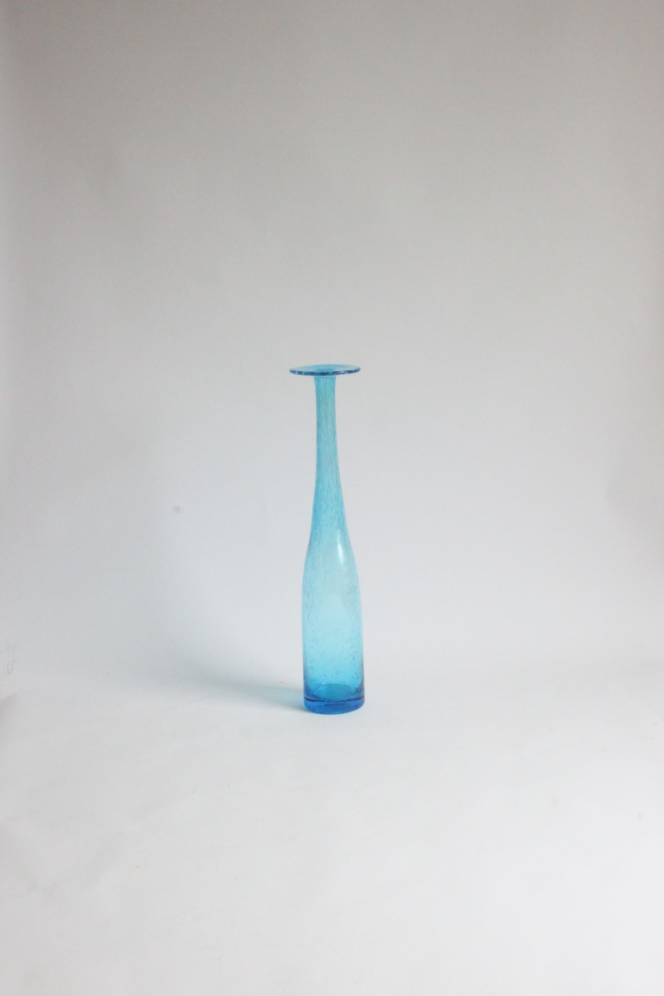 Vintage handblown blue bubble glass bottle vase