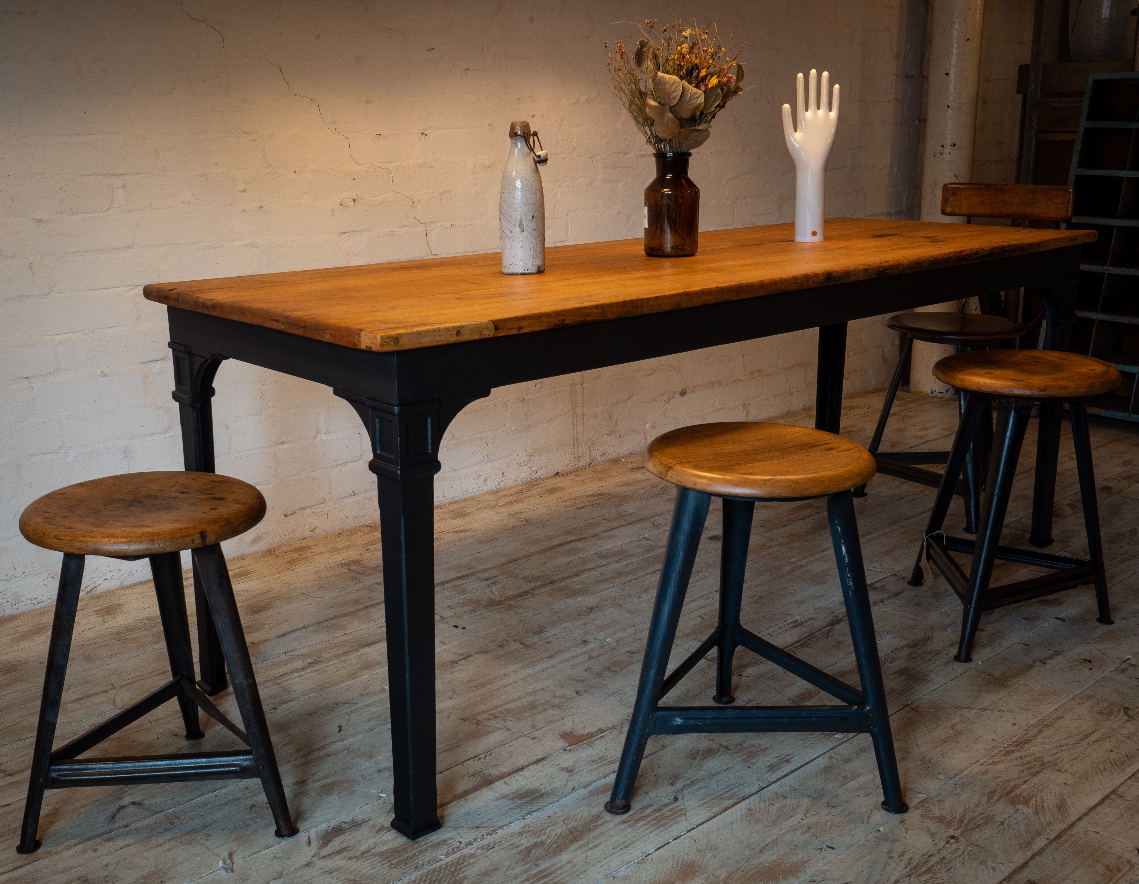 Reichsbahn table with narrow original beech top