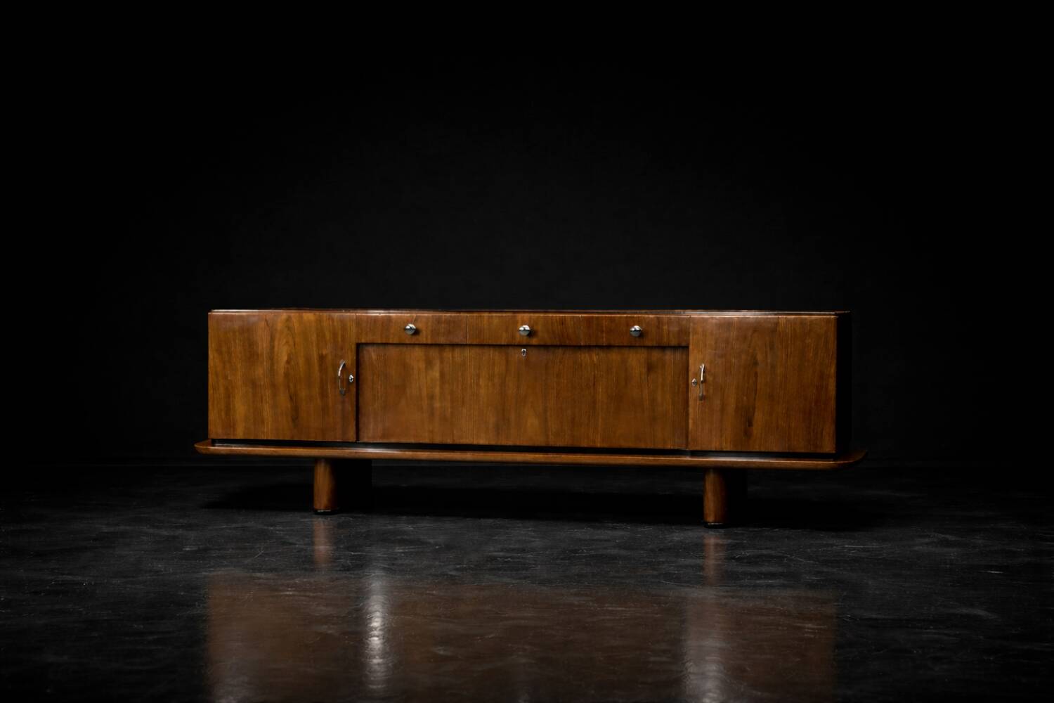 Vintage Rare Large French Art Deco Walnut Sideboard, 1920s