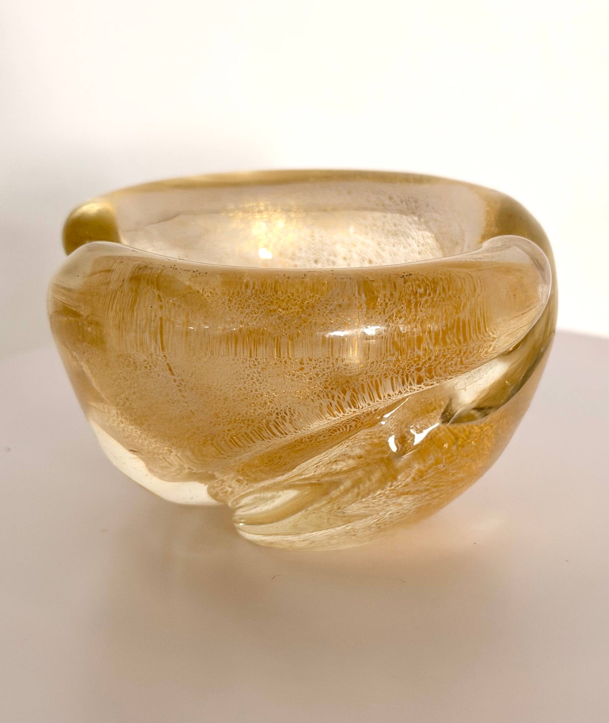 Vintage Thick Murano Glass Ashtray - Catchall with Gold Leaf, Italy
