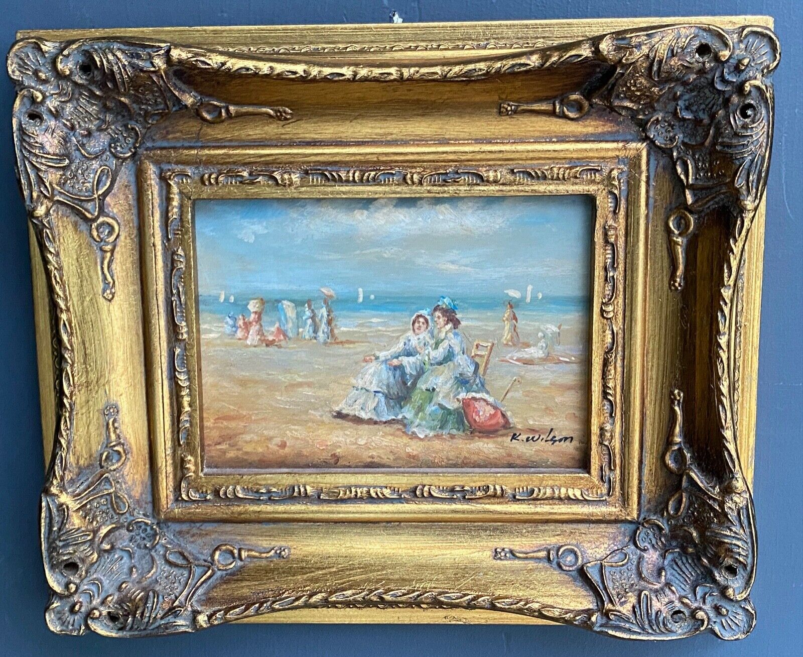 Oil on panel k wilson signature to identify 1960 beach scene