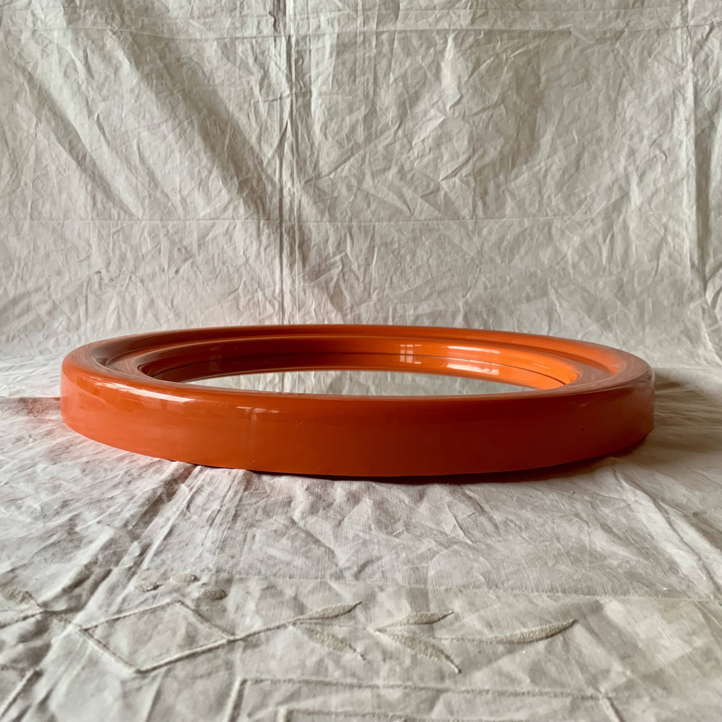 Vintage round orange plastic mirror Cattaneo - Space Age Design