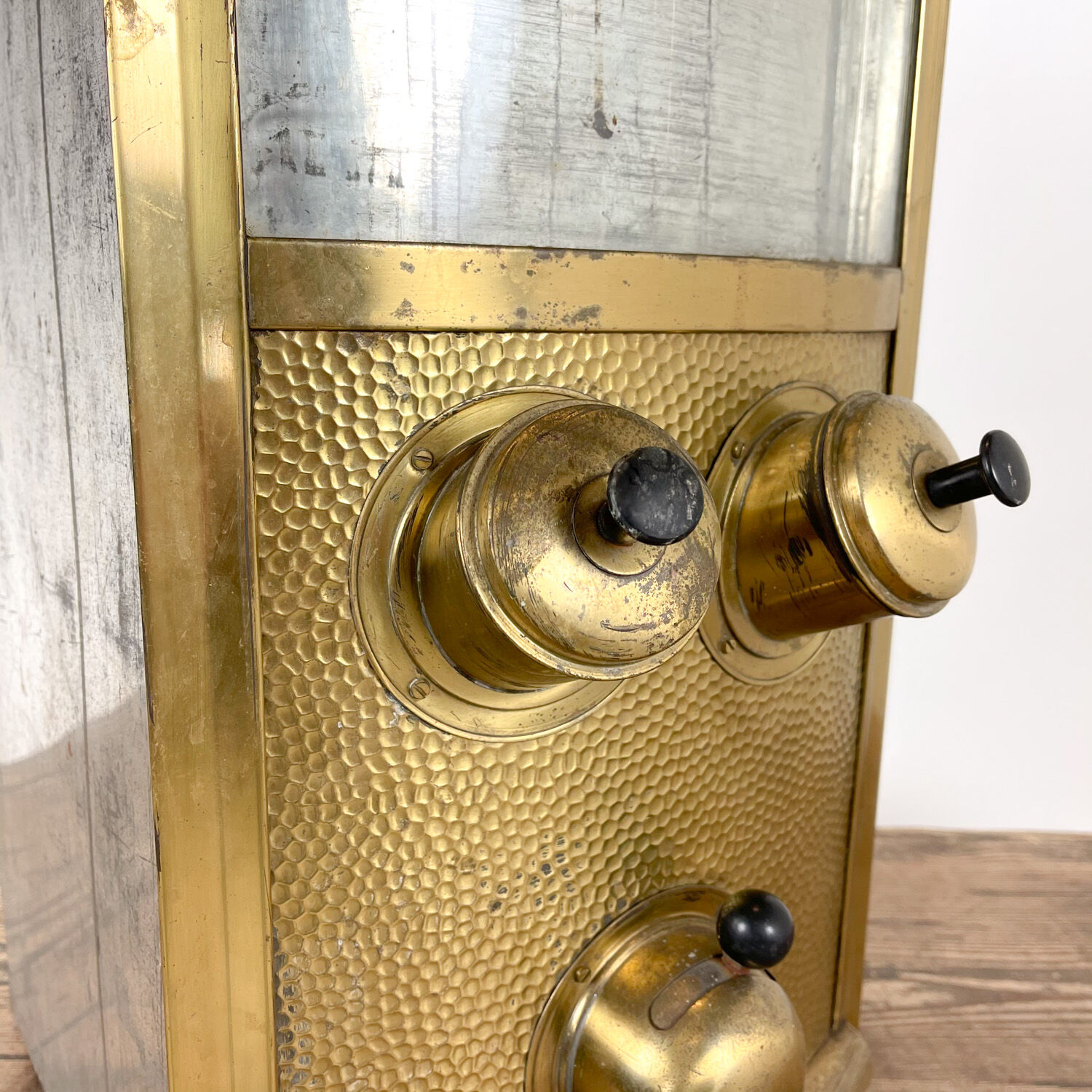 Vintage brass coffee bean dispenser store display