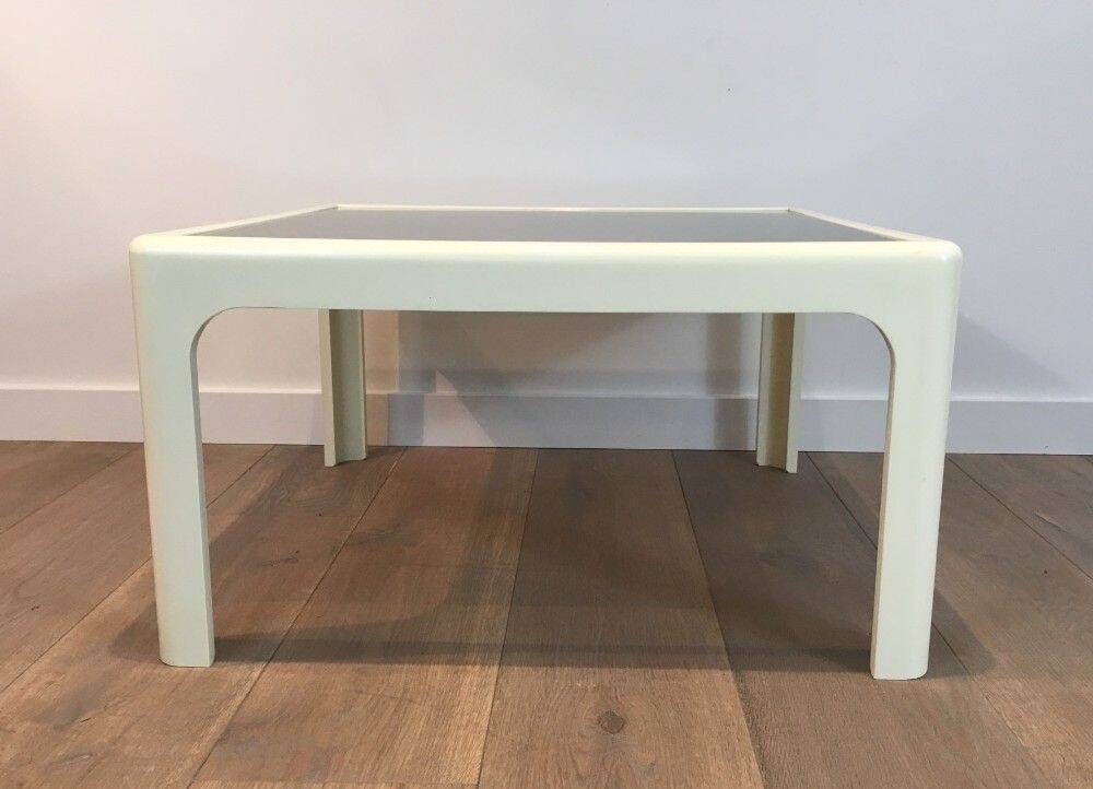 Pair of large white lacquered fiberglass side tables. Poschinger